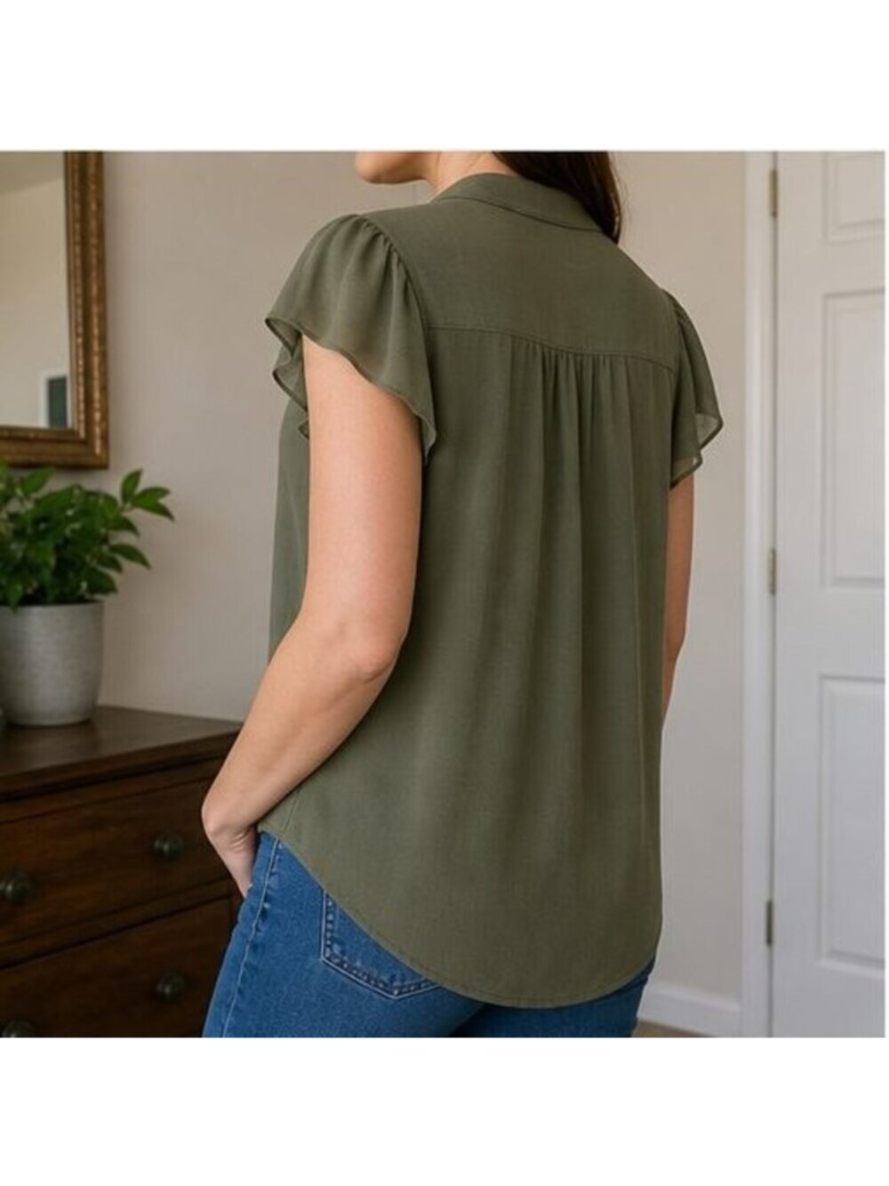 Olive Ruffle Blouse - Picture 3 of 6